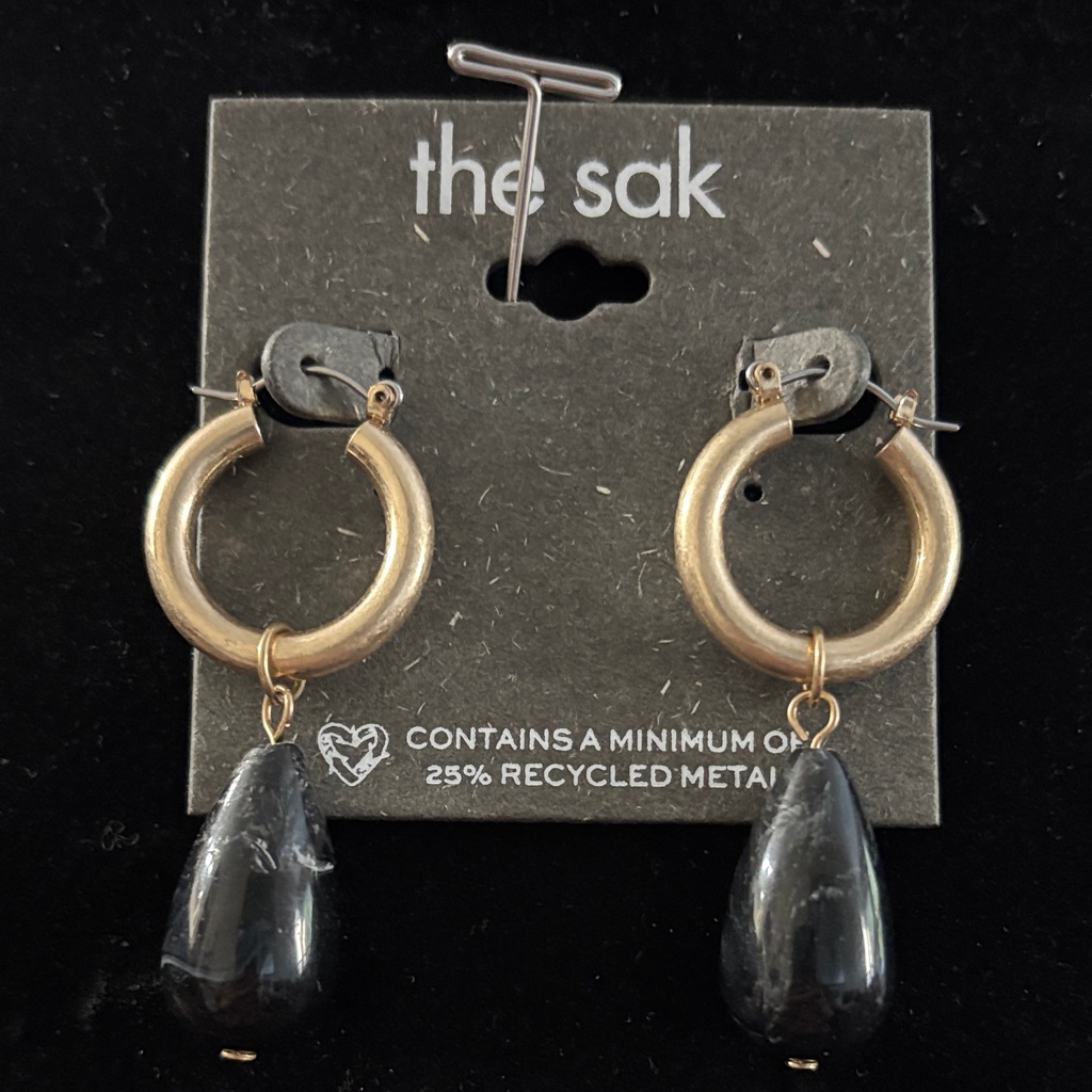 The Sak Convertible Gold Hoop Earrings With Black Teardrop